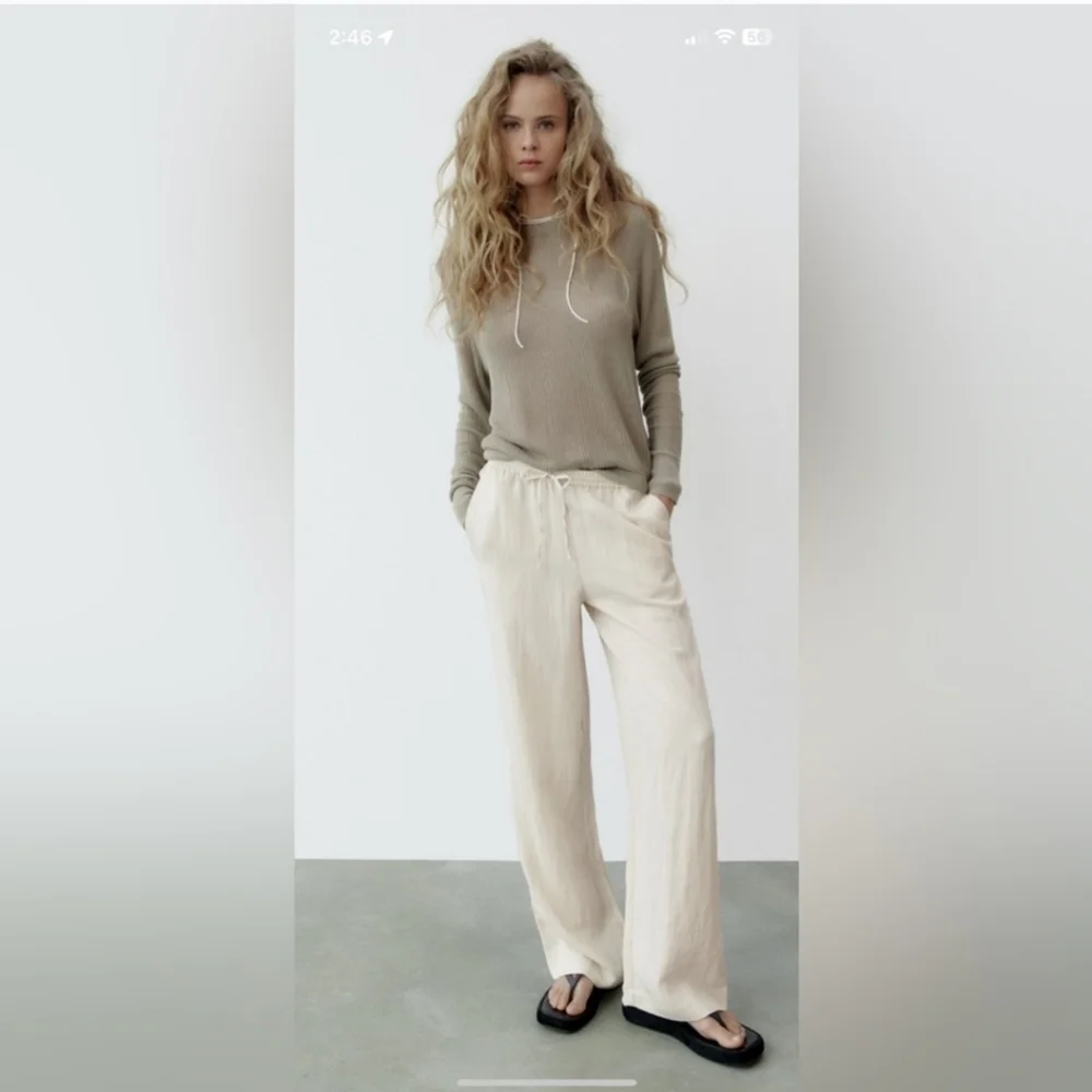 ❌️SOLD❌️ZARA STRAIGHT LEG DRAWSTRING PANTS ECRU SIZE M